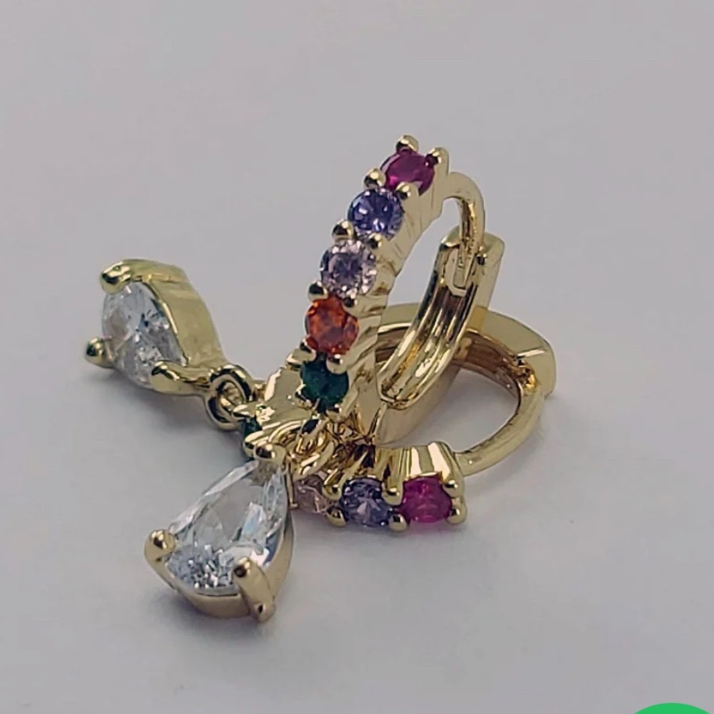 14k Gold Plated Rainbow CZ Gemstone Hoop Earrings. New.